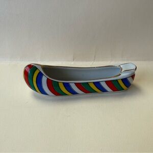 Vintage Haeng Nam China Rainbow Stripes Ceramic Canoe Shoe Ashtray Trinket Dish.